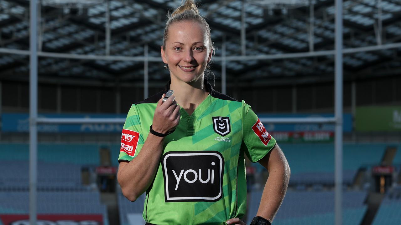 Belinda Sharpe will be the first female to officiate an NRL game when she referees the Broncos v Bulldogs game