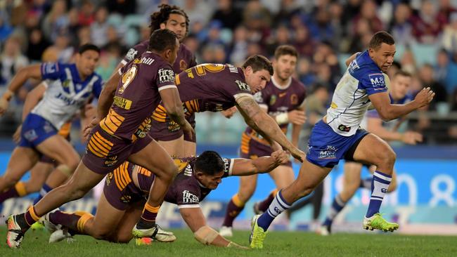 Moses Mbye makes a run against the Broncos. Picture: AAP