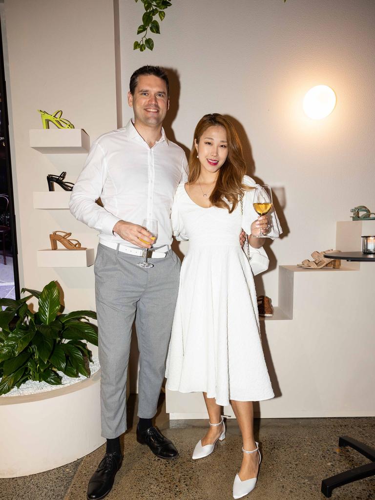 Juliana Lee Adam Lomsargis at the opening of Bared Footwear’s Brisbane store in Fortitude Valley.