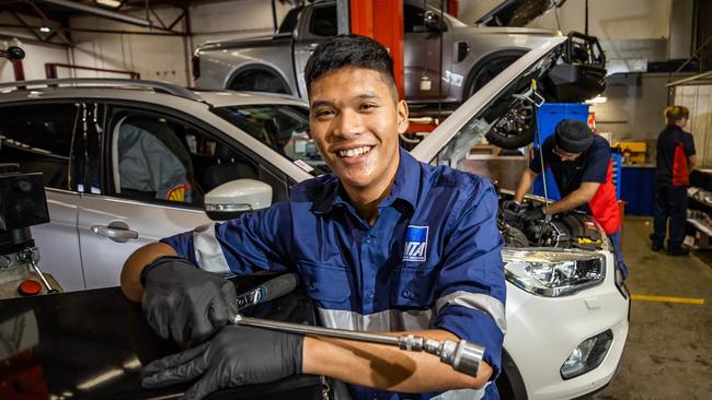 Motor mechanic apprentice Jed Santos at Jarvis Ford, Trinity Gardens, to go with government announcement of $200,000 in grants to support apprentices during their traineeships, pictured on December 5th, 2022, at Trinity Gardens.Picture: Tom Huntley