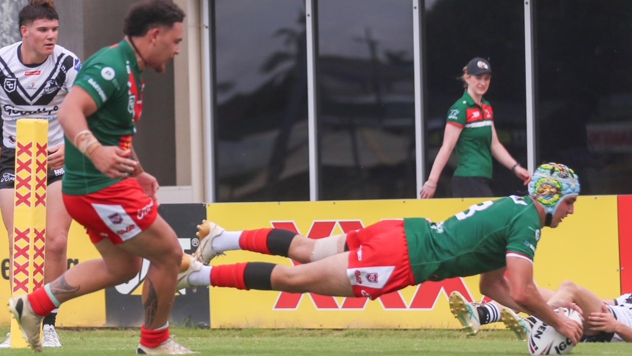 Try time for Bailen Noy. Connell Cup under-17s action between the Seagulls and Magpies. Picture: Stephen Archer.