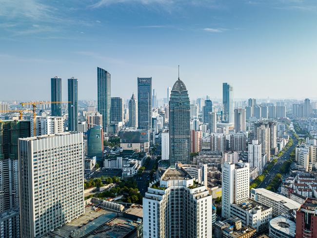 Aerial view of Wuxi Architecture Landscape Skyline,China