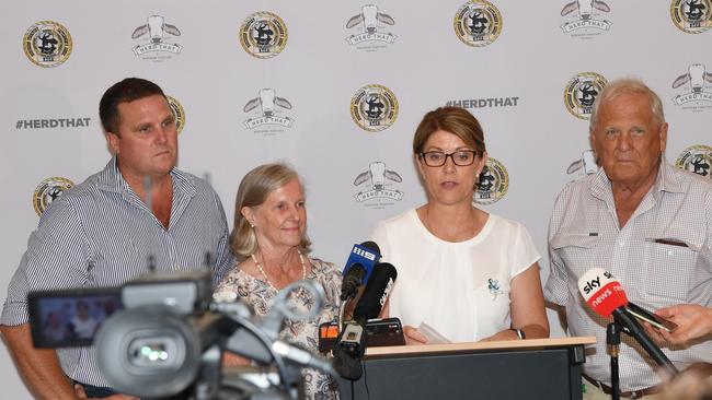 From left, Brett Cattle Company owner Hamish Brett, his mother Alison and father Colin, together with former NT Cattlemen's Association CEO Tracey Hayes, following the landmark Federal Court ruling that the government's suspension of live cattle export in 2011 was unlawful. Picture Katrina Bridgeford