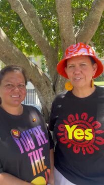 Voters speak at Currumbin State School referendum polling booth