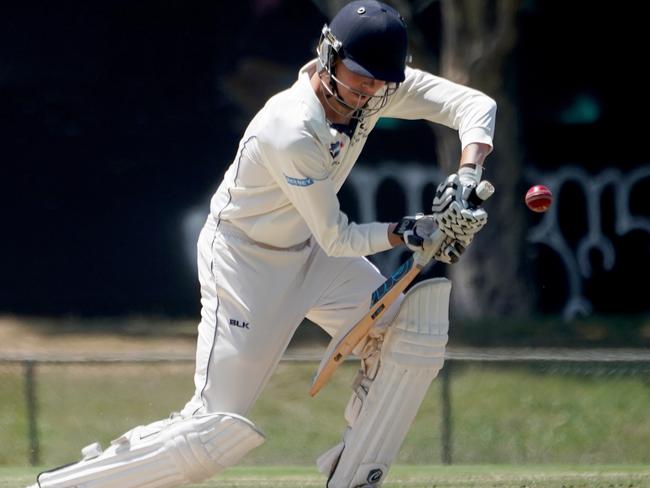 Josh Hahnel gets on the front foot for Yarraville. Picture: Mark Dadswell