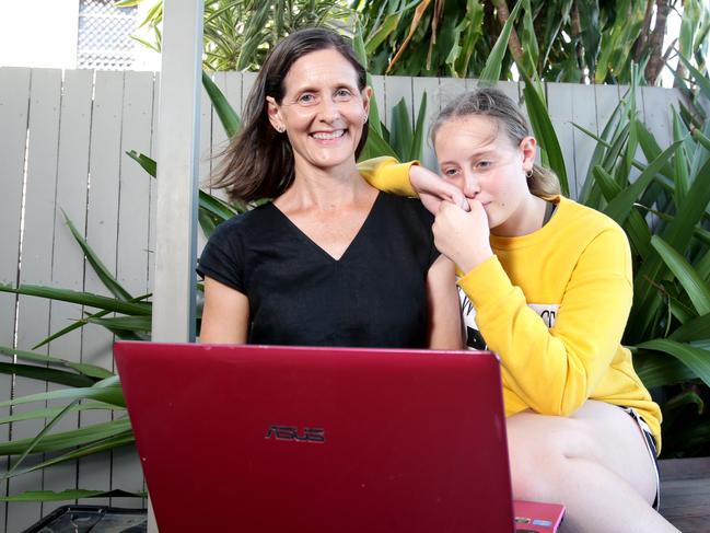 Nicolle Embra, a cyber safety expert, with her daughter. Picture: Steve Pohlner