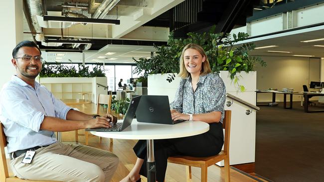 Transport Planner Utkarsh Sood and Environmental Scientist Mia Willows from AECOM who have dropped their Sydney footprint. Picture: Tim Hunter.