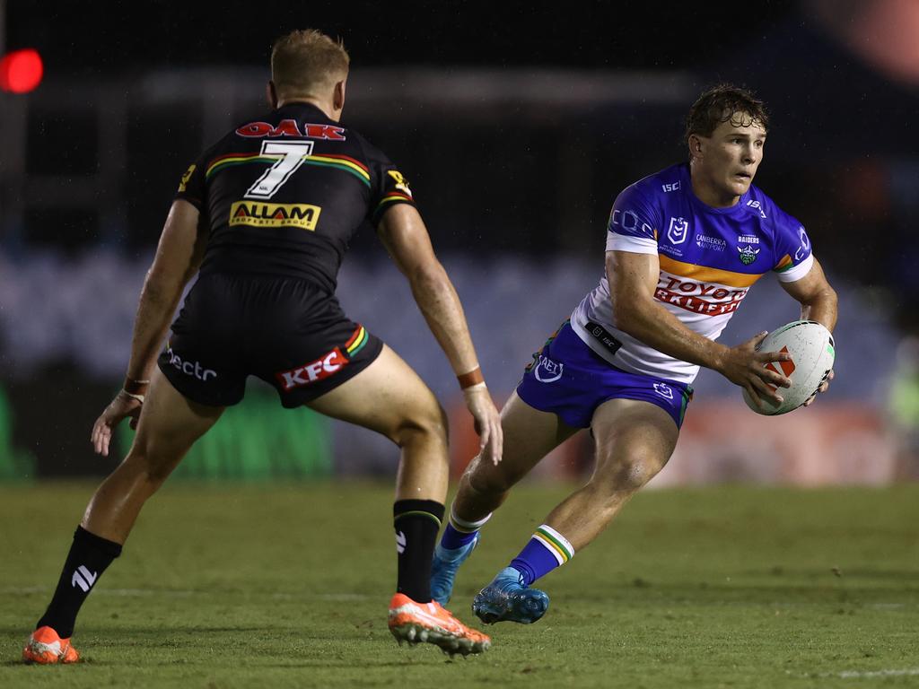 Raiders rookie Owen Pattie impressed, scoring two tries in three minutes. Picture: Getty Images