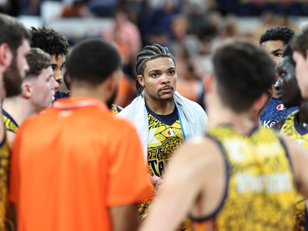 Rob Edwards and his Taipans teammates after an eighth straight loss, this time to the Breakers. Picture: Brendan Radke