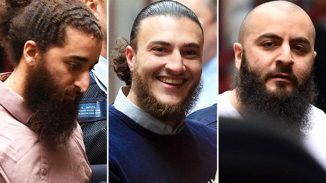 Abdullah Chaarani, Ahmed Mohamed and Hatim Moukhaiber were sentenced for burning down a mosque. Picture: Aaron Francis/AAP