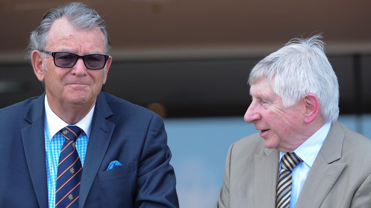 MELBOURNE, AUSTRALIA - SEPTEMBER 28:  Hall of Fame Racing writers, Max Presnell and Tony Bourke are seen during Melbourne Racing at Caulfield Racecourse on September 28, 2014 in Melbourne, Australia.  (Photo by Vince Caligiuri/Getty Images)