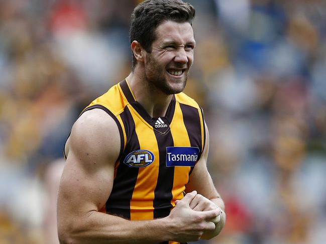 James Frawley’s shoulder injury paved the way for James Sicily to get on the ground early in his 2015 debut against Essendon. Picture: Wayne Ludbey