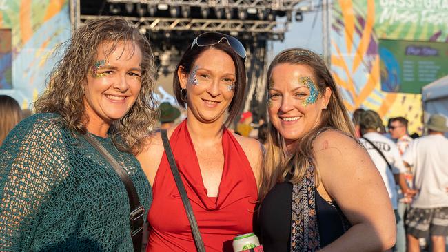 Belinda Bellis, Mel Fleming and Jodi Blake at BASSINTHEGRASS 2023. Picture: Pema Tamang Pakhrin