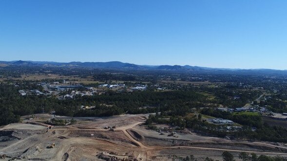 New drone images show the progress of the of the $1 billion, 26km final section of the Gympie Bypass from Woondum to Curra, as seen from East Deep Creek on June 17. Pictures: Josh Preston