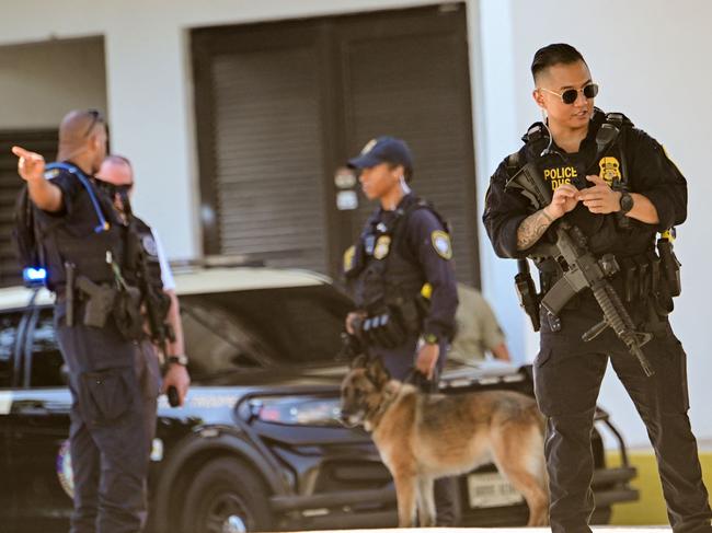 Members of the Department of Homeland Security, Federal Protective Service police provide security as Ryan Wesley Routh is brought before a judge in Florida. Picture: AFP