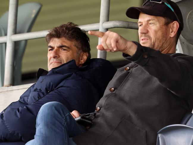 NAB AFL Academy vs Geelong VFL team at GMHBA Stadium.  24/04/2021 . Essendon list manager Adrian Dodoro and Mark Harvey   . Pic: Michael Klein