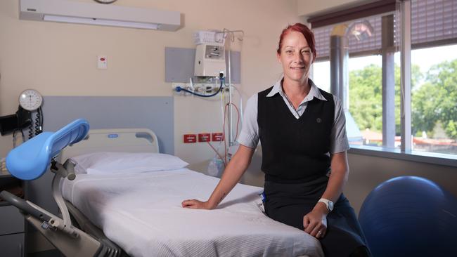 Midwife Lyndsey Mertin in birth suite four in the Jabiru Ward of the Darwin Private Hospital. Picture: Keri Megelus