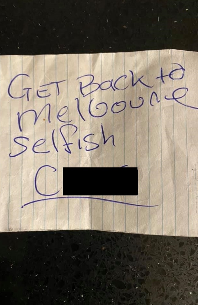 A woman from regional Victoria found this note on her car. Picture: Facebook