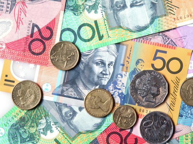 Full-frame of Australian notes and coins.  Picture: istock