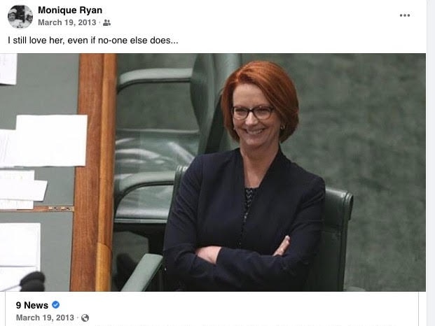 A post Dr Ryan made about former prime minister Julia Gillard.