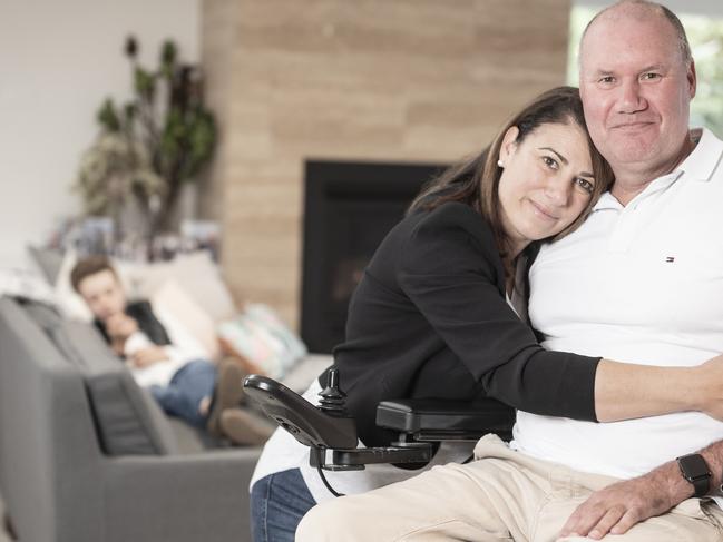 28-06-20 - Damian Slater and his family, Isaac (son) and wife Carmen Pellegrini at their home in Perth's northern Suburbs. Damian suffers with Myositis.Pic:Tony McDonough