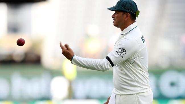 Usman Khawaja wearing a black armband in Perth. (Photo by Will Russell/Getty Images)