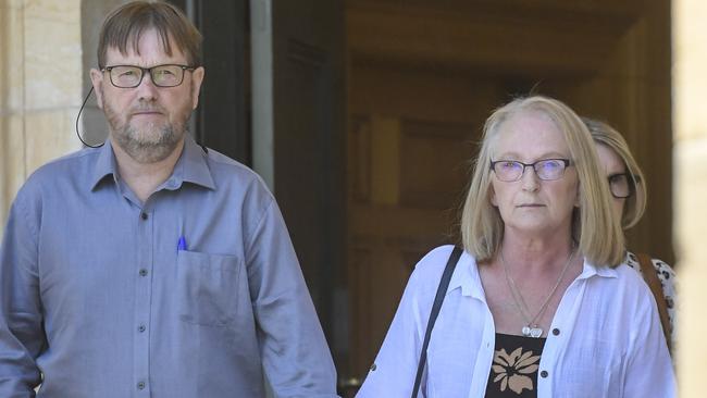 Parents, Katheryn and Neil Sylvia leave court after the first day of a Coronial Inquest into their daughter, Kate Sylvia’s, death. Picture: NewsWire / Roy VanDerVegt