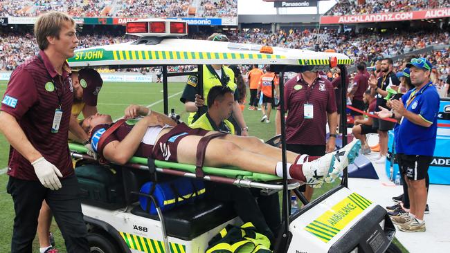 Jake Trbojevic was taken from the field after a nasty knock. Picture: Mark Evans