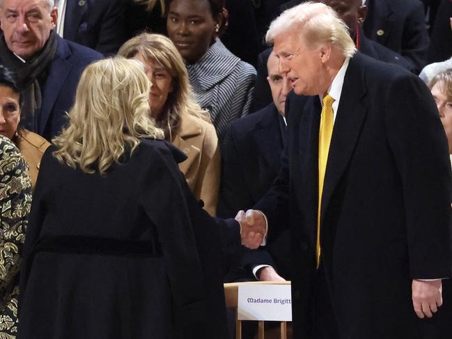 U.S. President-elect Donald Trump (R) greets First Lady Jill Biden during the ceremony to mark the reopening of Notre Dame of Paris Cathedral. Picture: Pascal Le Segretain/Getty Images for Notre Dame de Paris