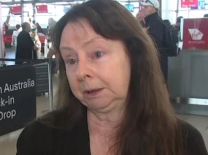 A distraught Gail Gordon said she was held up returning home to Melbourne after the sudden death of her brother. Picture: Sky News