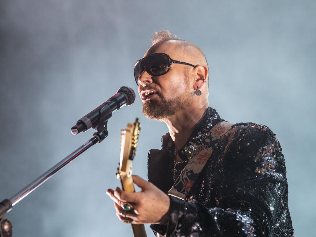 Brian Canham from Pseudo Echo performs at the Toowoomba Carnival of Flowers Festival of Food and Wine. Saturday, September 10, 2022. Picture: Nev Madsen.
