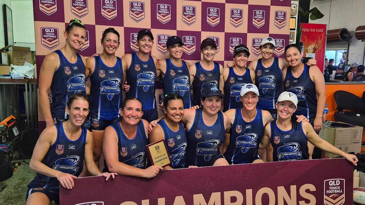 The Twisters Women's 30s team celebrate winning gold at the 2024 Queensland State Cup