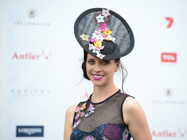 Annelese Wilson all dressed up at Flemington Racecourse on Melbourne Cup Day 2014. Picture: Stephen Harman