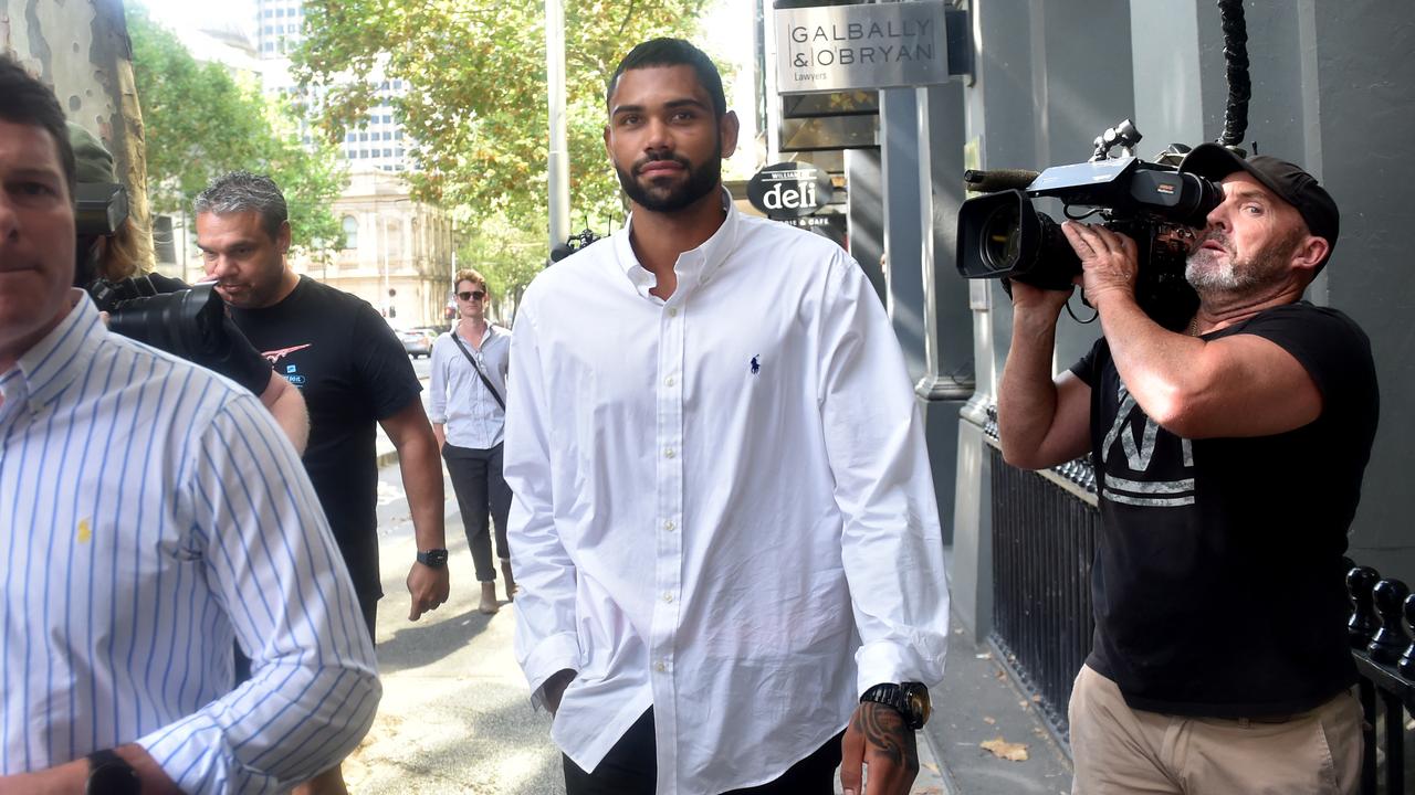 North Melbourne footballer Tarryn Thomas faces the Melbourne Magistrates Court. Picture: Nicki Connolly (NCA NewsWire)