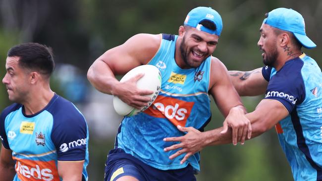 David Fifita in action during a Gold Coast Titans Rugby League Training Session at Parkwood.Photograph : Jason O'Brien