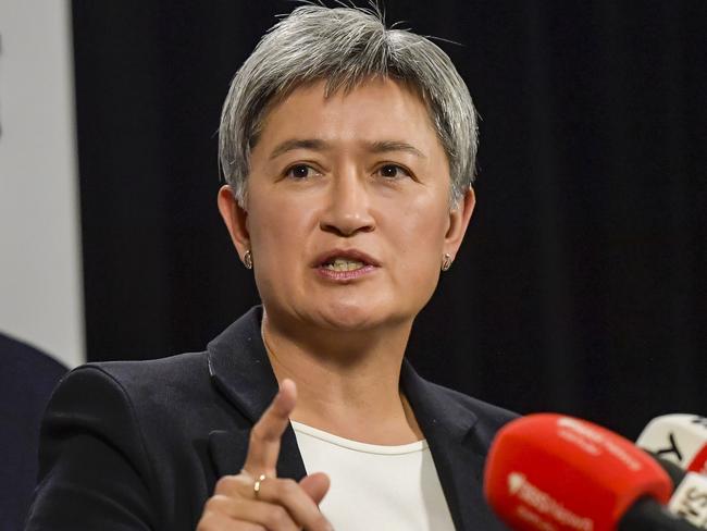 ADELAIDE, AUSTRALIA - NewsWire Photos MARCH 14 2023:  Foreign Minister Penny Wong and Premier Peter Malinauskas are seen at a press conference in Adelaide.Picture: NCA NewsWire / Roy VanDerVegt