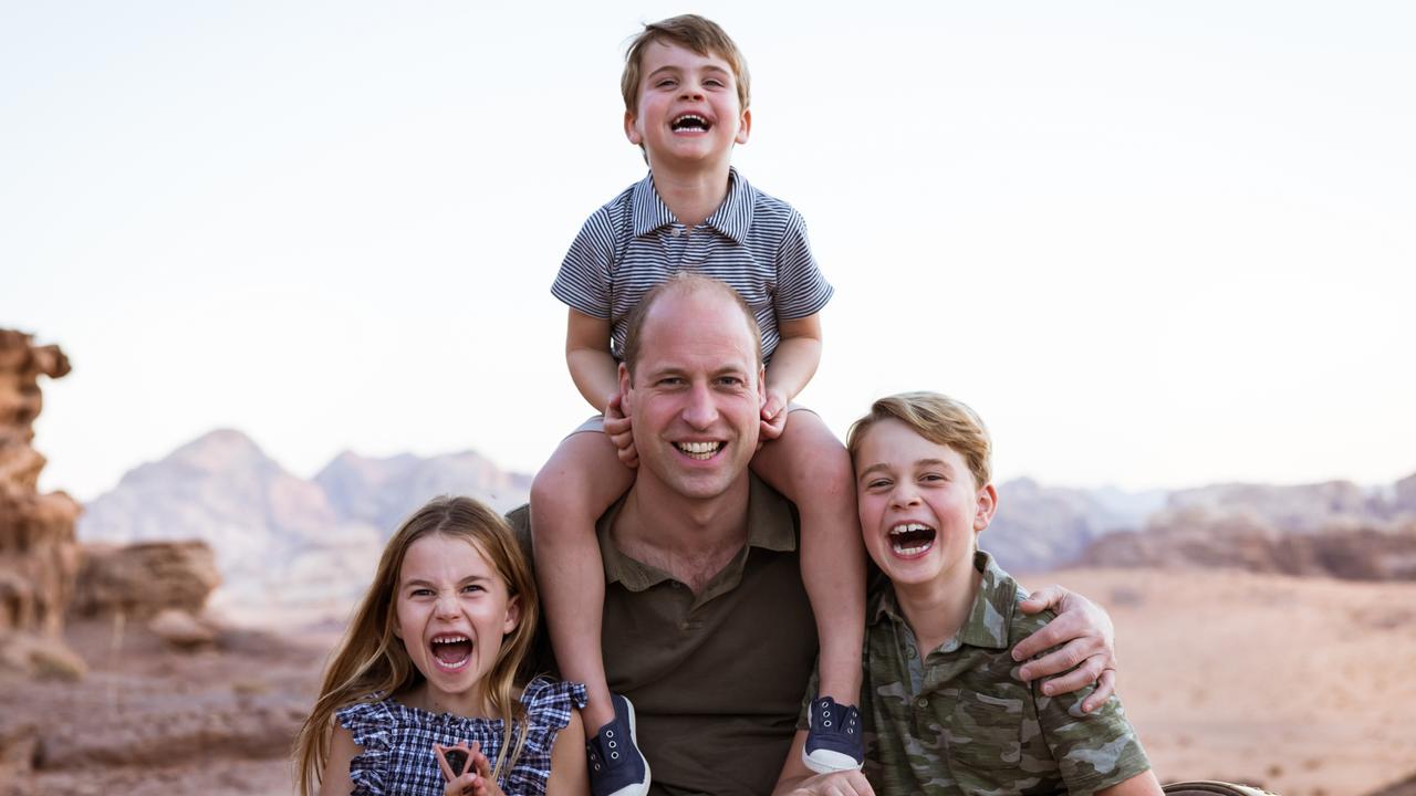 The Duke of Cambridge with his three children in Jordan. Picture: Kensington Palace via Getty Images