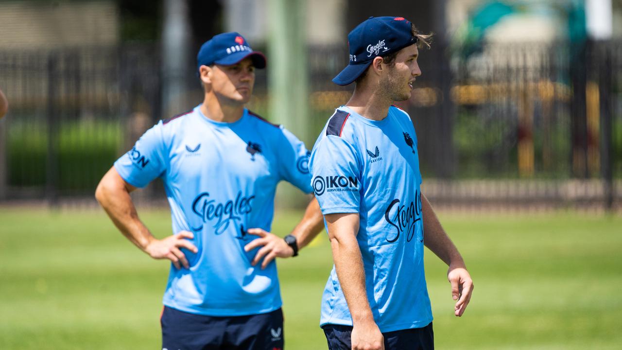 Cooper Cronk and Sam Walker at Roosters training. Picture: Roosters Digital