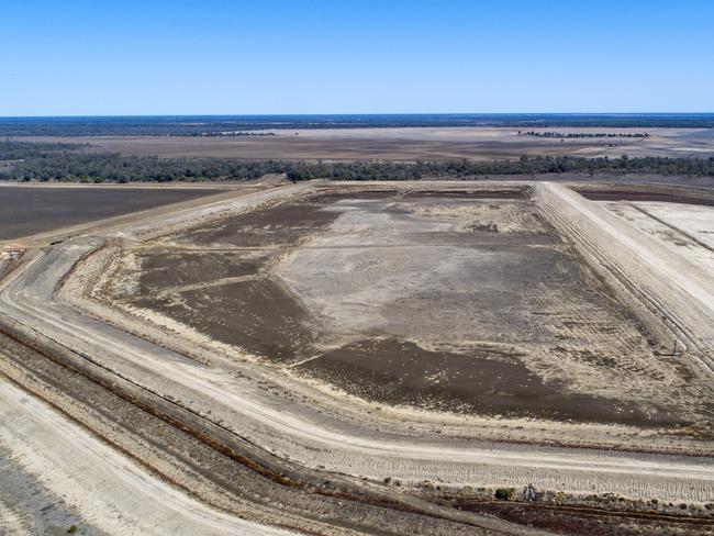 Drought - Queensland.Dirranbandi: Grazier Frank Deshon on his  drought-ravaged family property near Dirranbandi that hasnÕt seen decent rain since 2012. Grazier Frank Deshon above the dam on his family property near Dirranbandi that has been dry since 2012. (Drone above the dam)Picture: NIGEL HALLETT