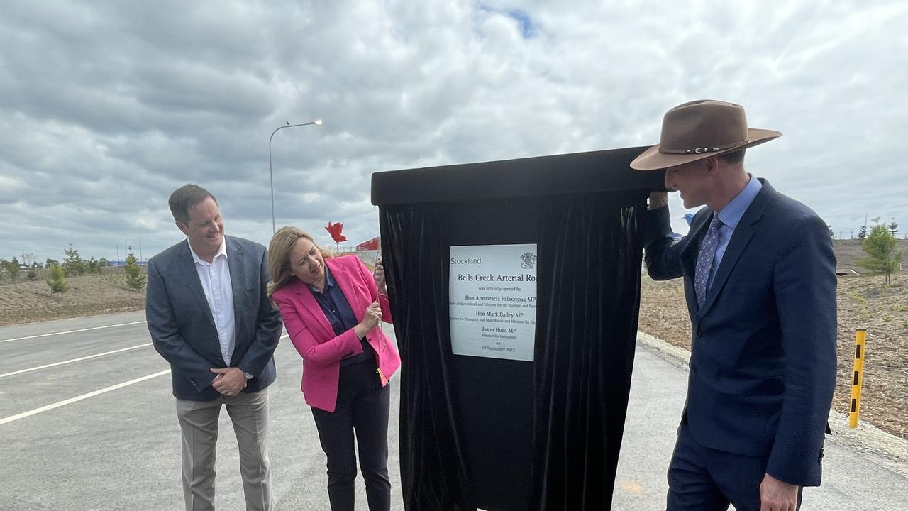 Member for Caloundra Jason Hunt, Premier Annastacia Palaszczuk, and Transport and Main Roads Minister Mark Bailey at the opening of the Bells Creek Arterial Road.