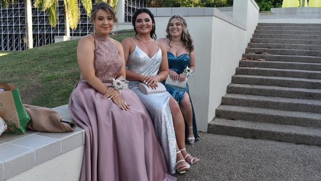 Lauryn Zurvas, Zoe Cook and Alarna Macdonald at the Sarina State High School formal at the MECC, Mackay, on Thursday November 19. Picture: Zizi Averill