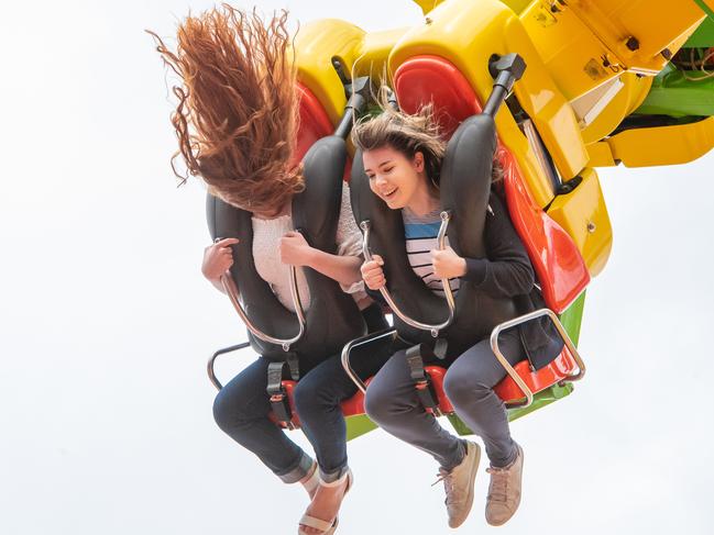 Melburnians enjoying a ride at the Royal Melbourne Show. Picture: Jason Edwards