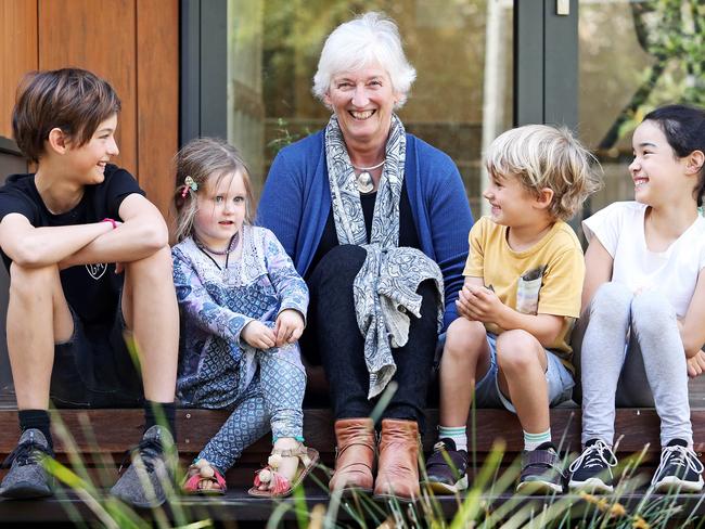 President of Barrenjoey Montessori School Fiona Campbell with students Eliott Verhaeghe, 11, Indiana Quarry, 4, Theo Bachle-Gardiner, 6, and Felicity Brewster, 9. Picture: Tim Hunter