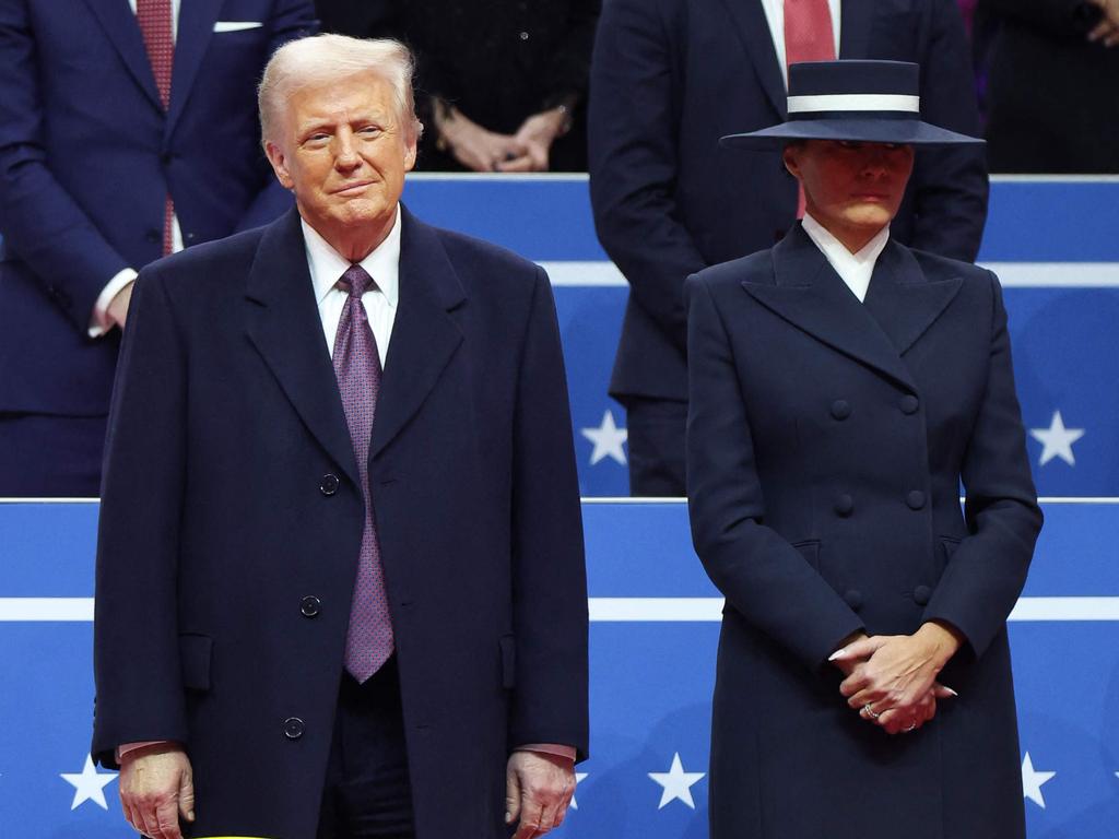 Mr Trump’s wife Melania has followed the unspoken rule of wearing an American designer when taking office, opting for two US brands. Picture: Tasos Katopodis / Getty Images