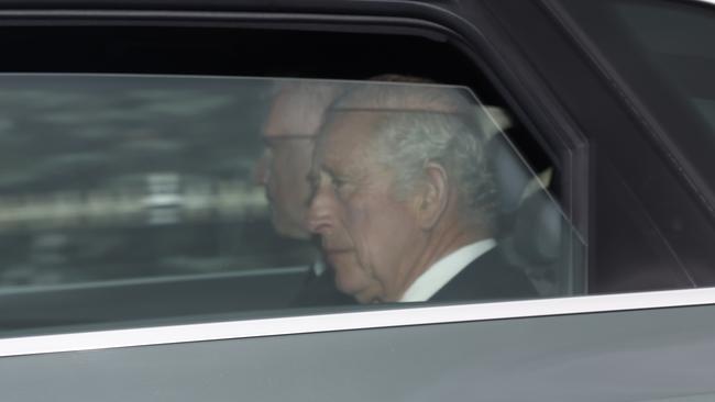 ABERDEEN, SCOTLAND - SEPTEMBER 09: King Charles III leaves the Balmoral estate as they return to London following the death of Queen Elizabeth II, on September 9, 2022 in Aberdeen, United Kingdom. Elizabeth Alexandra Mary Windsor was born in Bruton Street, Mayfair, London on 21 April 1926. She married Prince Philip in 1947 and acceded the throne of the United Kingdom and Commonwealth on 6 February 1952 after the death of her Father, King George VI. Queen Elizabeth II died at Balmoral Castle in Scotland on September 8, 2022, and is succeeded by her eldest son, King Charles III. (Photo by Jeff J Mitchell/Getty Images)