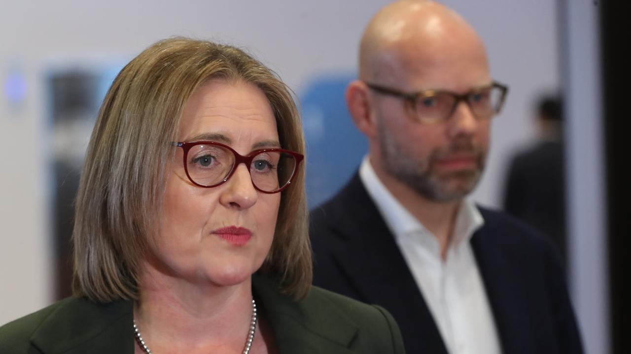 Victorian Premier Jacinta Allan holds a door stop press conference outside a Housing conference in Melbourne along with Jeroen Weimar who is heading up the governments housing policy. Monday, August 5. 2024. Picture: David Crosling