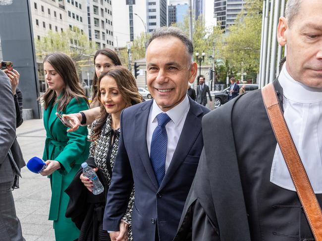 Federal Court. Moira Deeming vs John Pesutto trial. John Pesutto arrives to court with his wife and lawyer. Picture: Jake Nowakowski