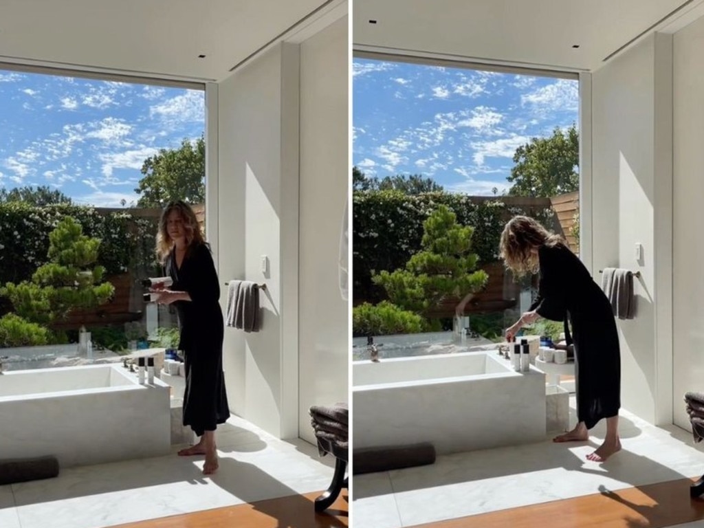 Aniston has previously filmed herself showing off the view from the tub in her bathroom. Picture: JenniferAniston/Instagram