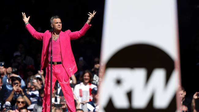 Robbie Williams said during AFL grand final week he liked to perform in Hobart. Pictures: Dylan Burns / AFL Photos via Getty Images