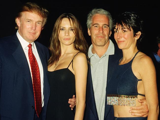 Donald Trump and then-girlfriend Melania Knauss with Epstein, and Maxwell at the Mar-a-Lago club, Palm Beach, February 2000. Picture: Davidoff Studios / Getty